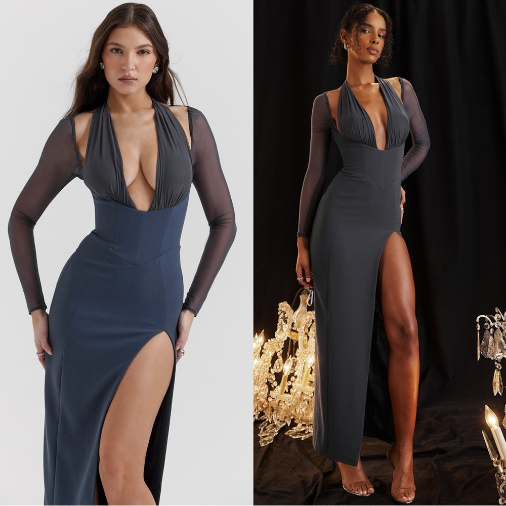 HOUSE OF CB 'Evangelina' Slate Plunge Maxi Dress